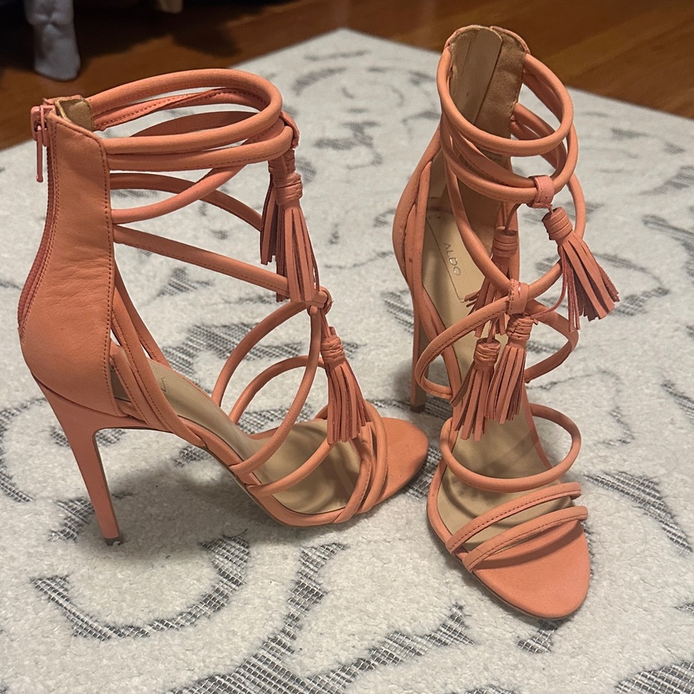 Aldo Peach Tassel Strappy Heels